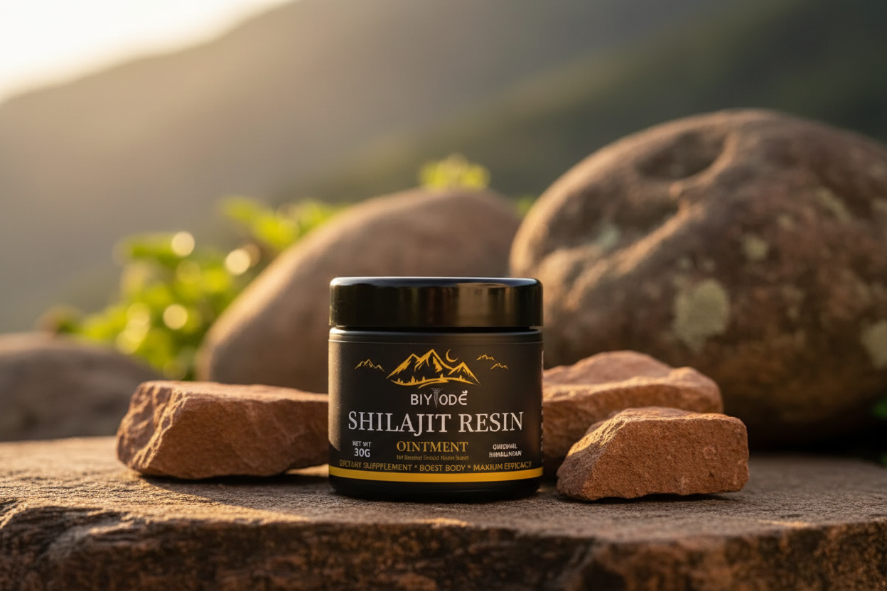 Biyodê Shilajit Resin - Close-up natural e artesanal
